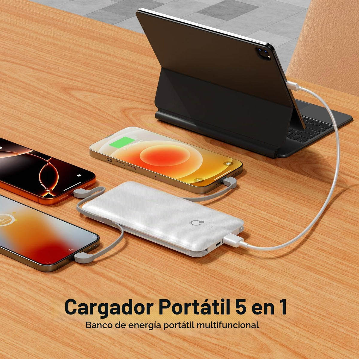 Cargador portátil con cables integrados y enchufe de pared de CA, b...