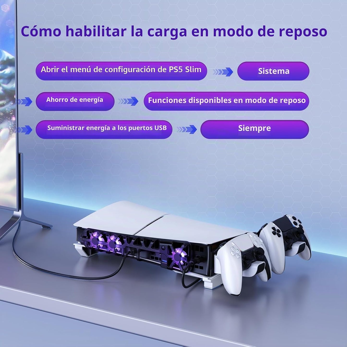 NexiGo - Soporte horizontal delgado para PS5 con estación de carga...