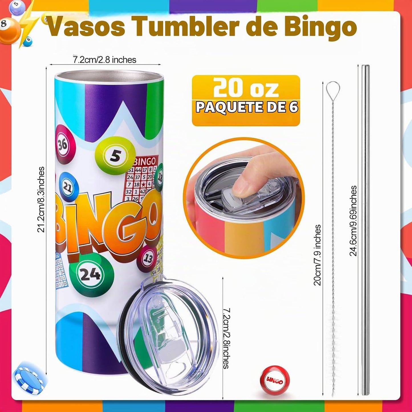Hsei Paquete de 6 vasos de bingo de 20 onzas, regalos de premios de...