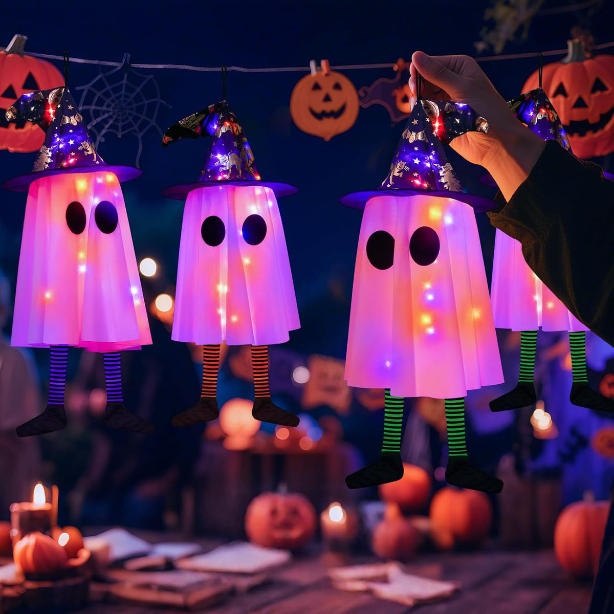 Luces 3P de fantasmas colgantes para decoración de Halloween al air...