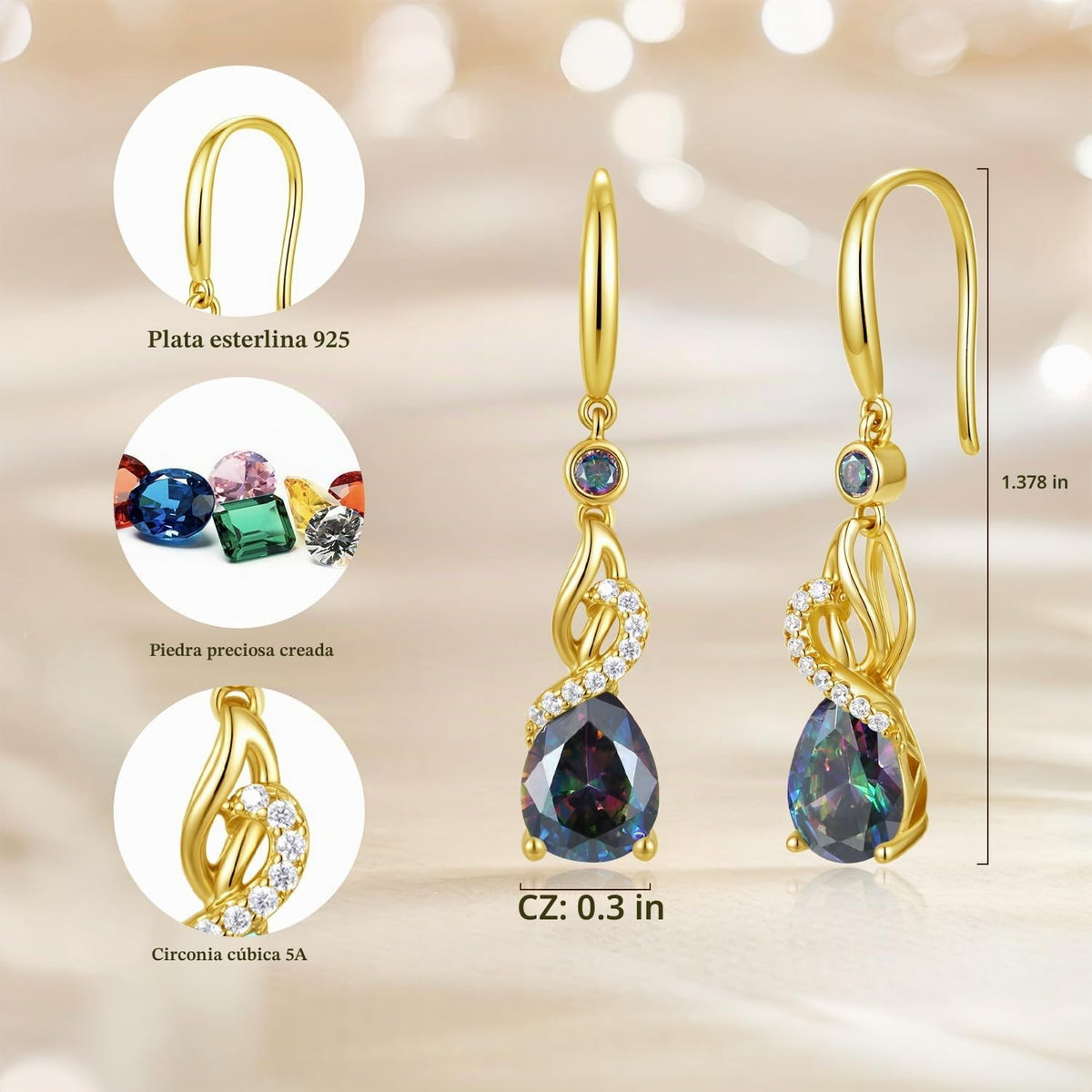 FANCIME Pendientes colgantes con piedra natal de pera para mujer de...
