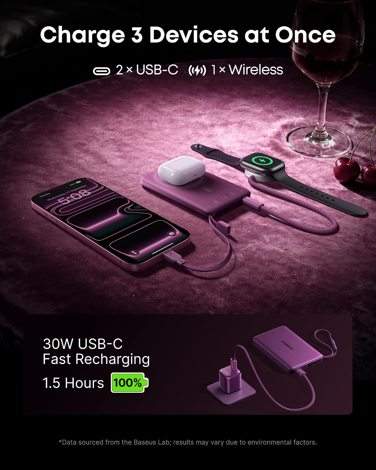 Baseus Picogo AM52 MagSafe Power Bank, Qi2.2 25W 10,000mAh cargador...
