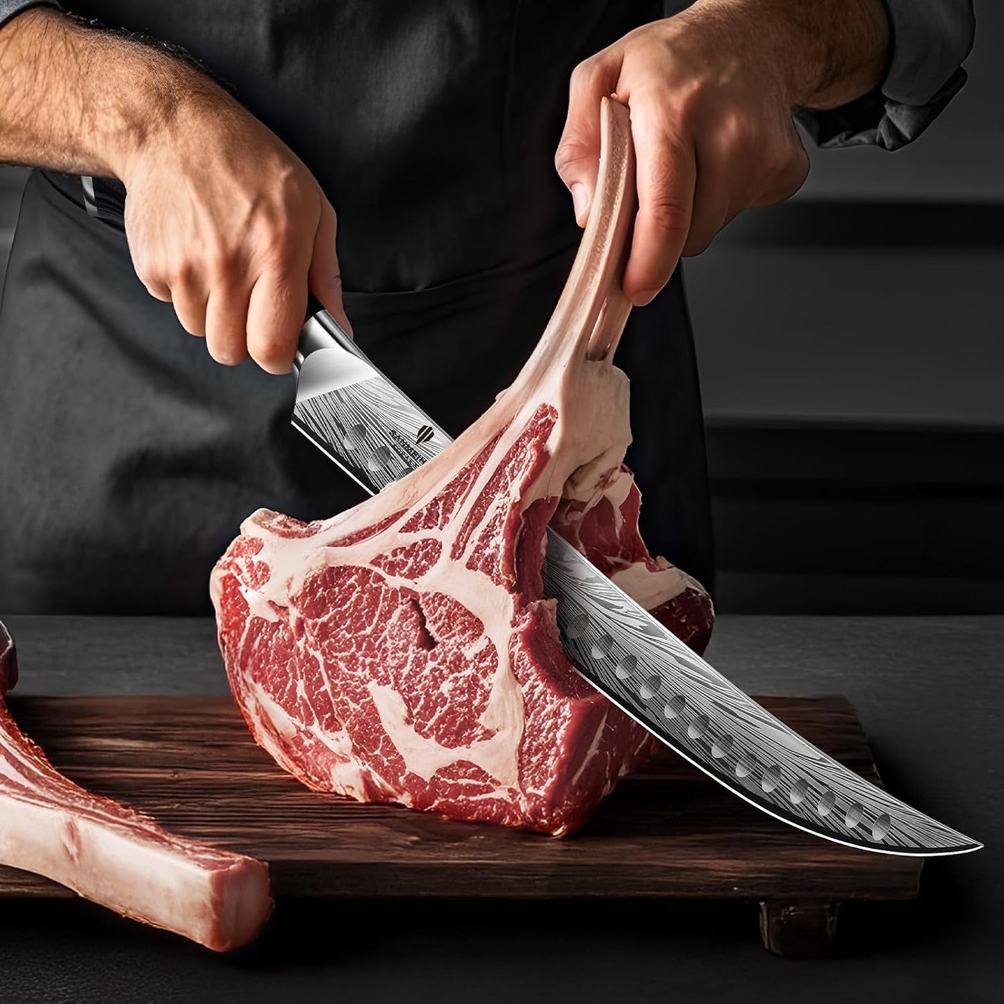 SANMEIHO Cuchillo de carnicero en acero en polvo de alto carbono, c...