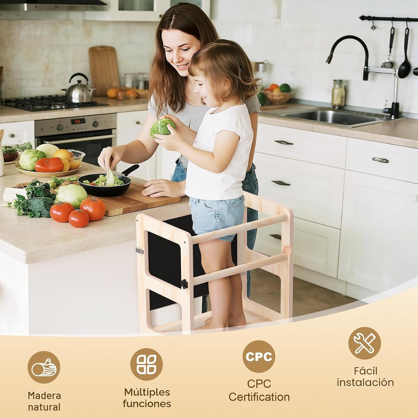 Taburete de cocina para niños pequeños, torre plegable 4 en 1 con p...