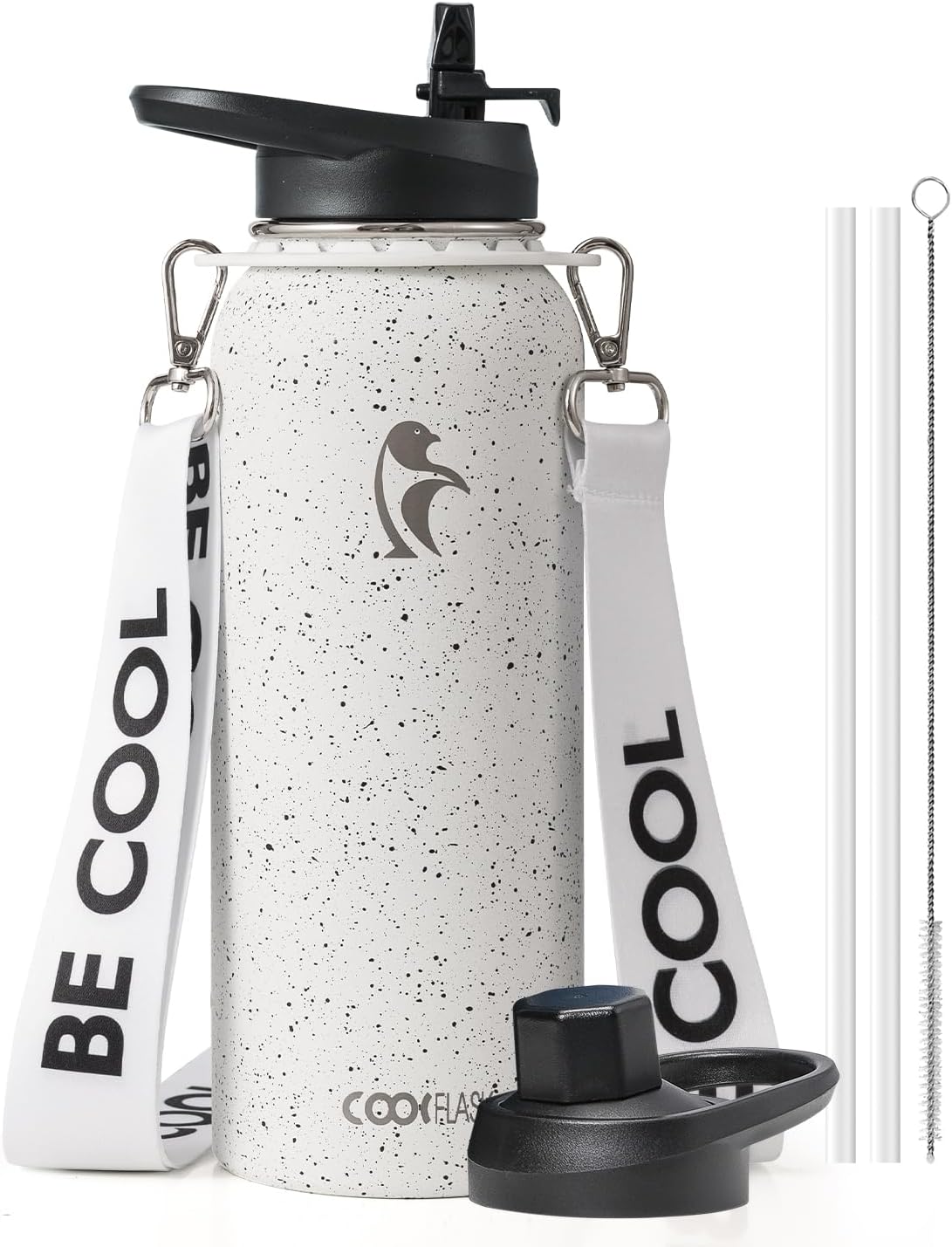 Coolflask Botella de agua de 64 onzas con popote, jarra de agua ais...