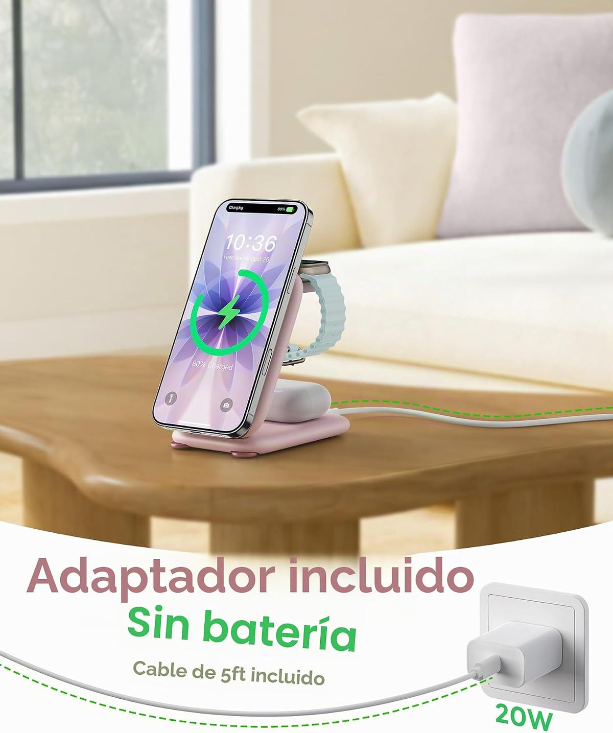 PaktVault 2025 Estación de Carga Rápida Inalámbrica de Viaje para D...