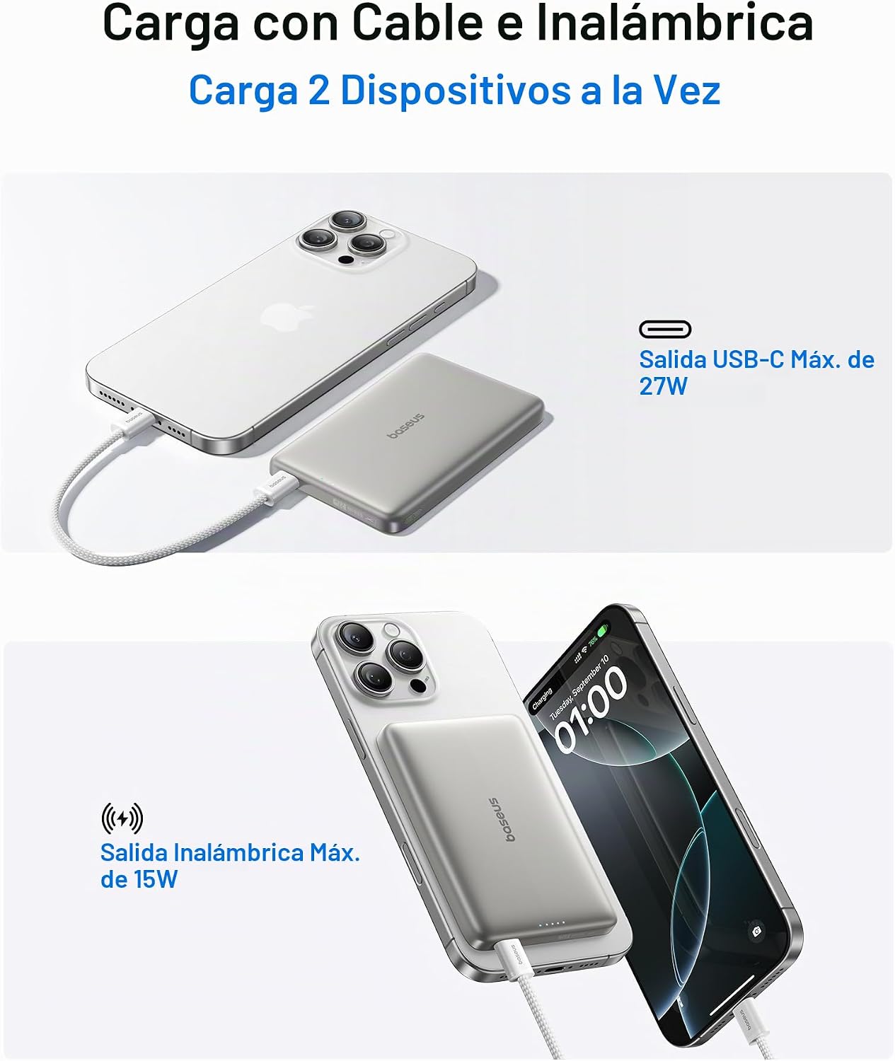 Baseus Picogo - Cargador portátil Magsafe, Qi2 15 W 0.5 pulgadas, u...
