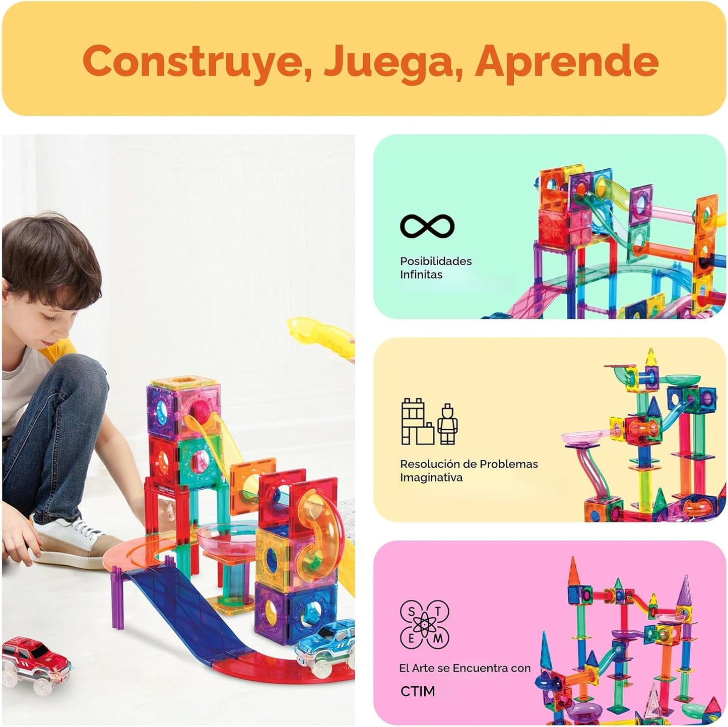 PicassoTiles PTG108 - Juego de 108 piezas de carreras con azulejos...