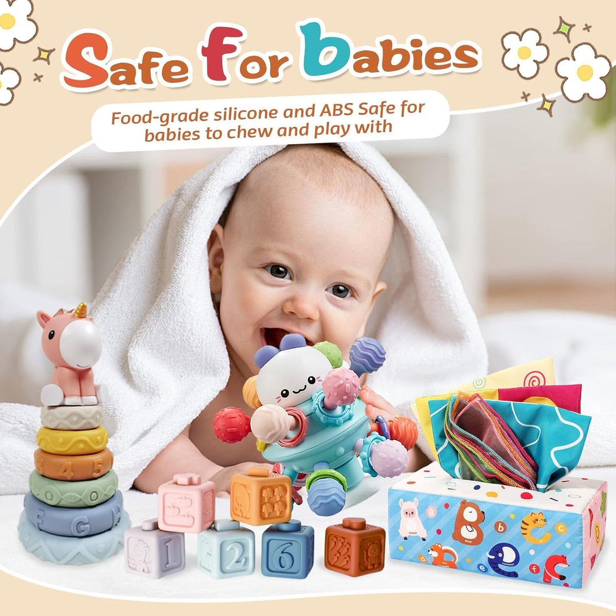 FEBALHS Juguetes Montessori para 6-12 meses, juguetes 4 en 1 para b...