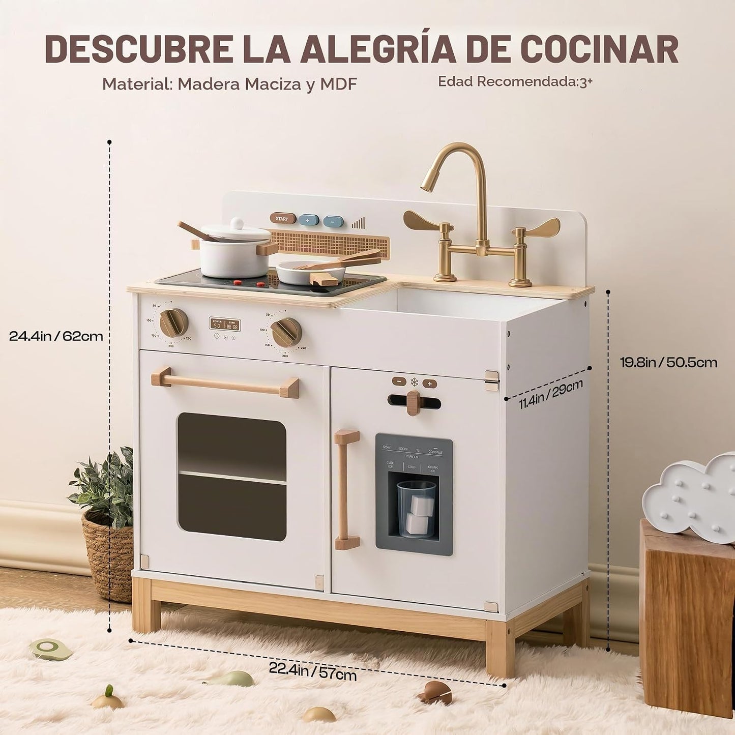 ROBOTIME Juego de cocina para niños pequeños, juego de cocina de ma...