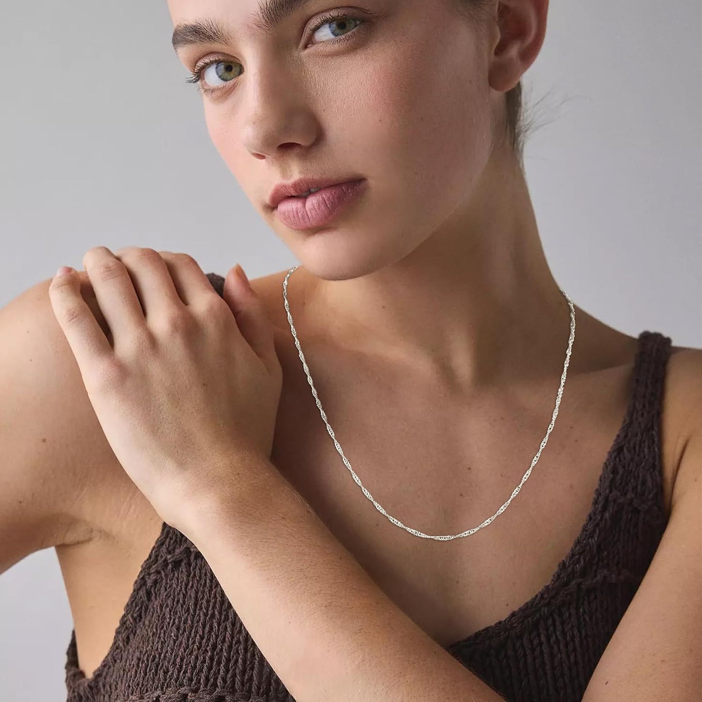 Diorra Collares de cadena de plata de ley para mujer, cadena de esl...