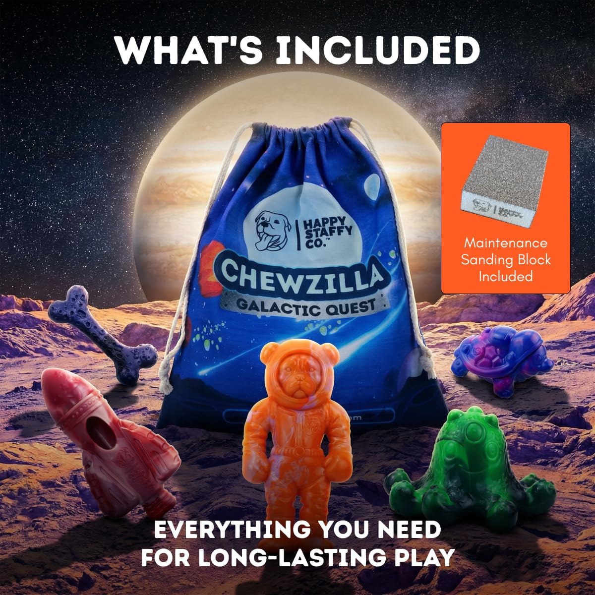 Happy Staffy Chewzilla Galactic Quest - Juguetes de nailon para per...