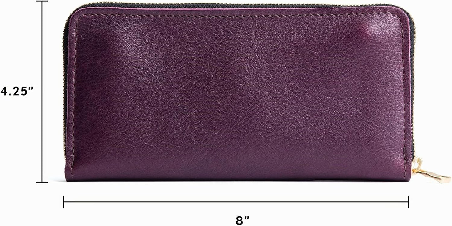 Portland Leather Goods Cartera con cremallera de acordeón para muje...