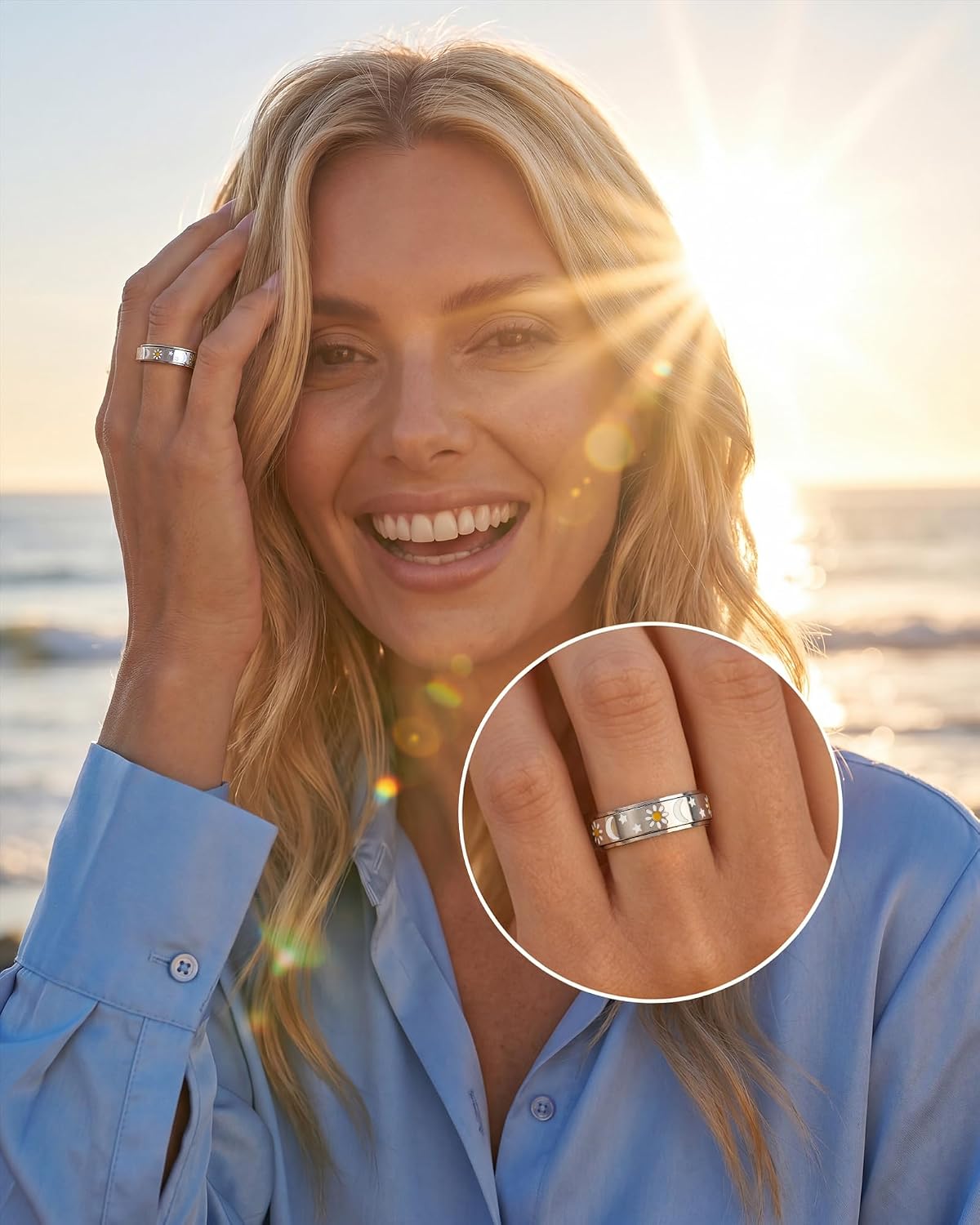 Anillo giratorio silencioso de acero inoxidable para mujer, regalo...
