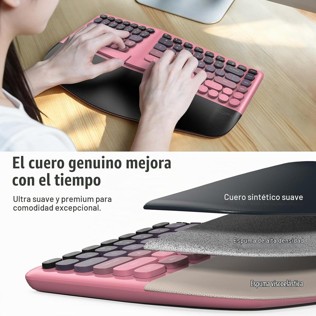 MOFII Combo de teclado y mouse ergonómicos inalámbricos, teclado cu...