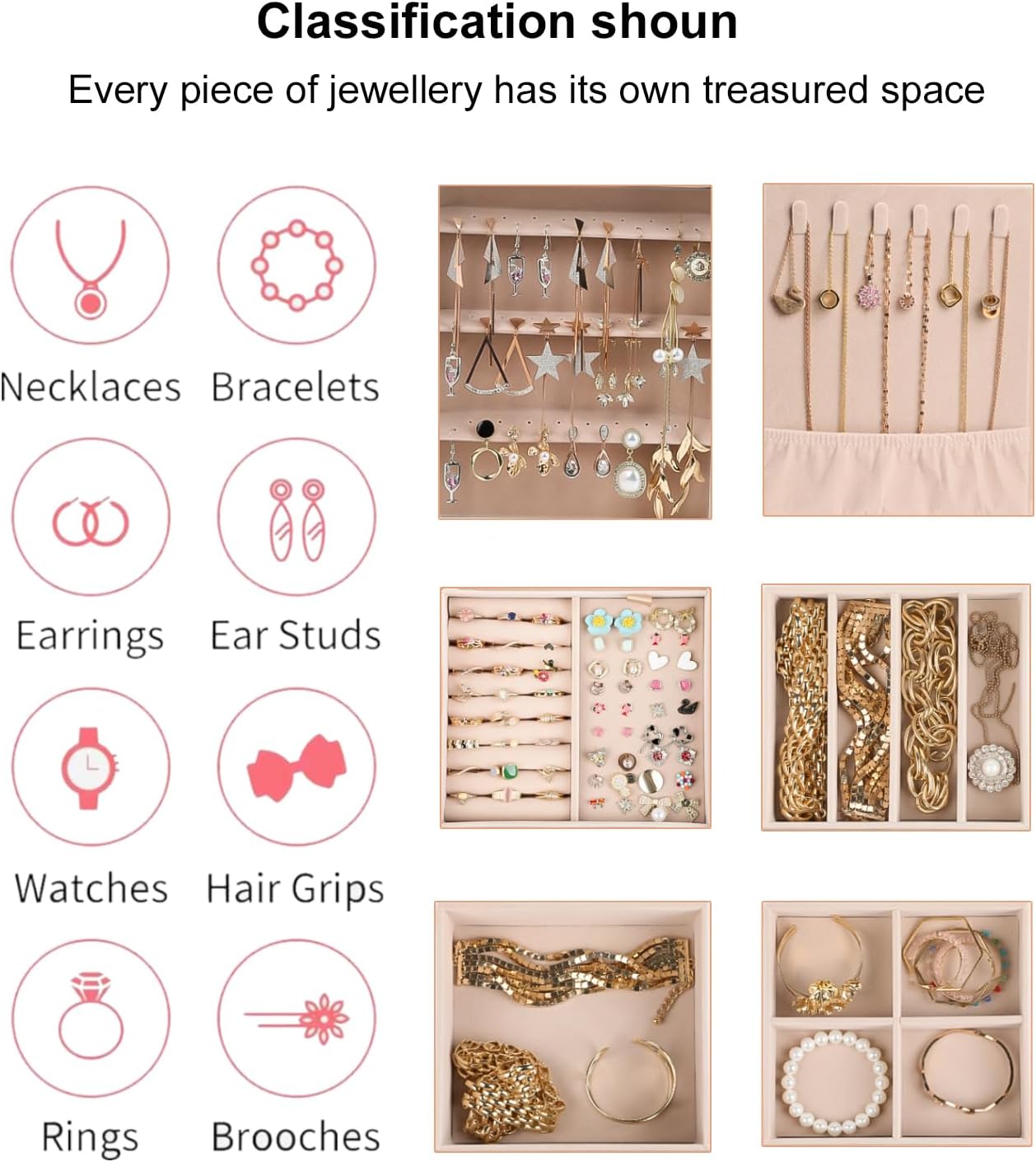 ASINGYER Cajas de Joyería para Mujeres, Organizador de Joyas de 4 C...