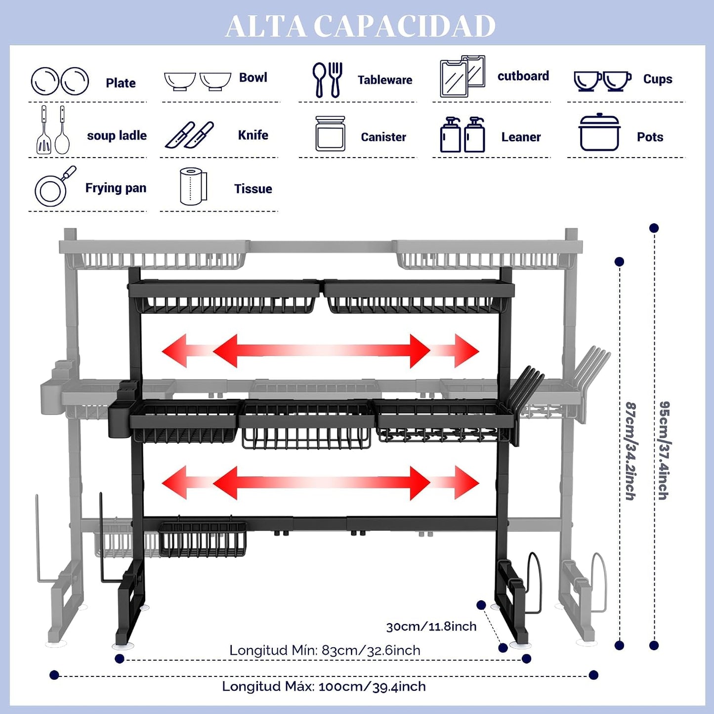 ADBIU - Escurridor de platos grande para el fregadero (altura y lon...