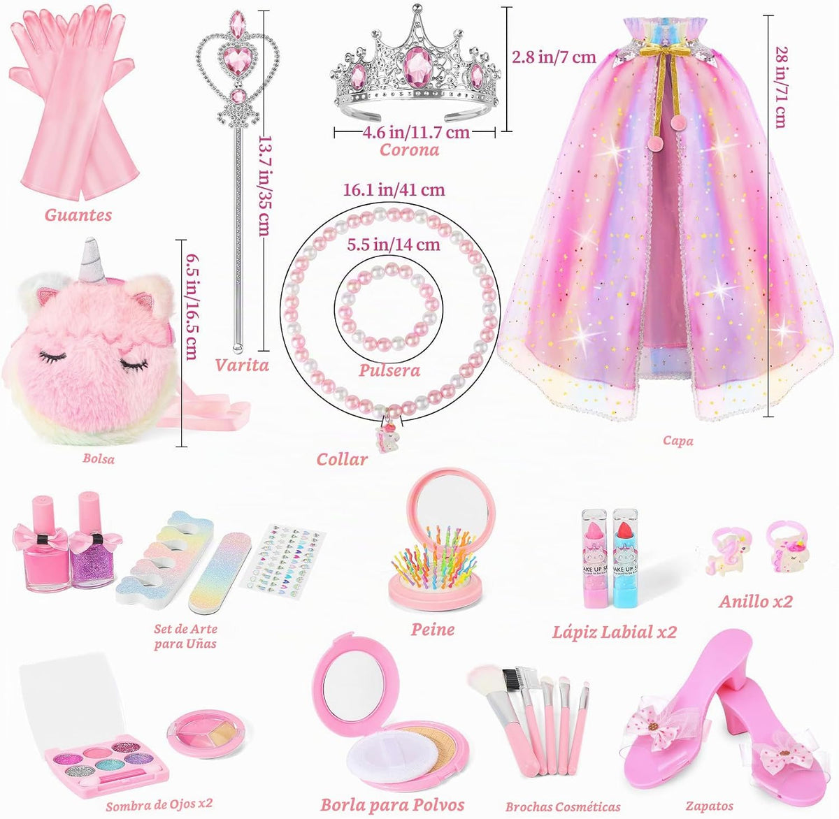 Fuzmo Ropa de princesa para niñas de 3, 4, 5, 6 años | Kit de maqui...