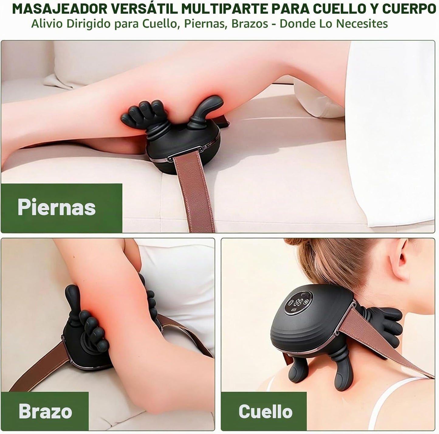 Sriolr Masajeador de cuello con calor, masajeador inalámbrico 4D de...