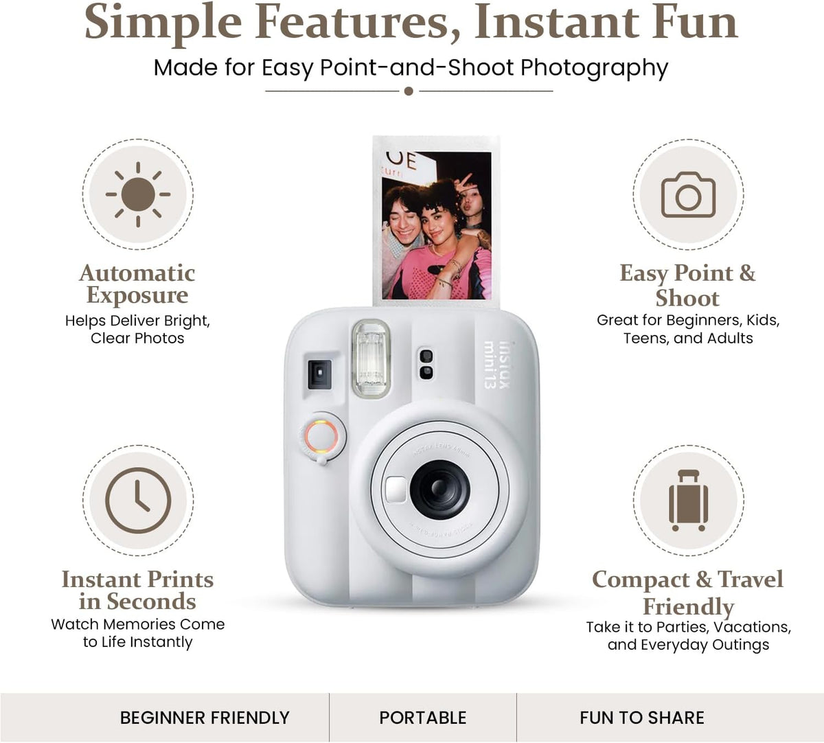 FUJIFILM Instax Mini 13 - Paquete de cámara instantánea blanca arci...