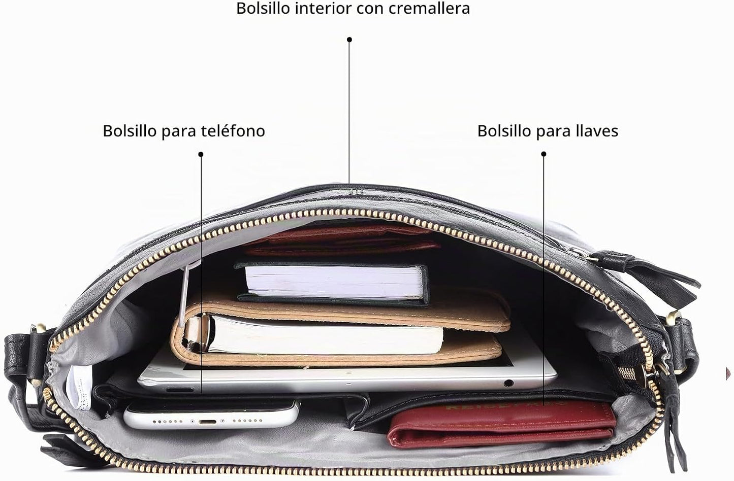 LEDERBUCK Olga - Bolso bandolera extragrande de piel auténtica para...