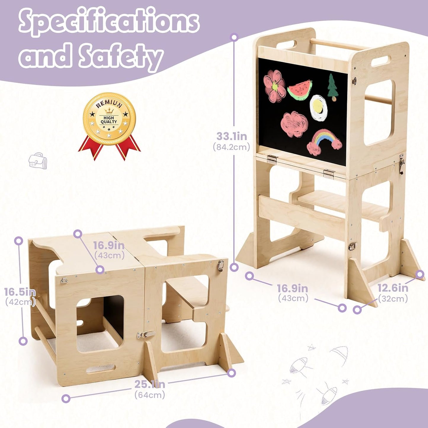 labebe Torre de pie para niños pequeños de 12M+, torre de aprendiza...