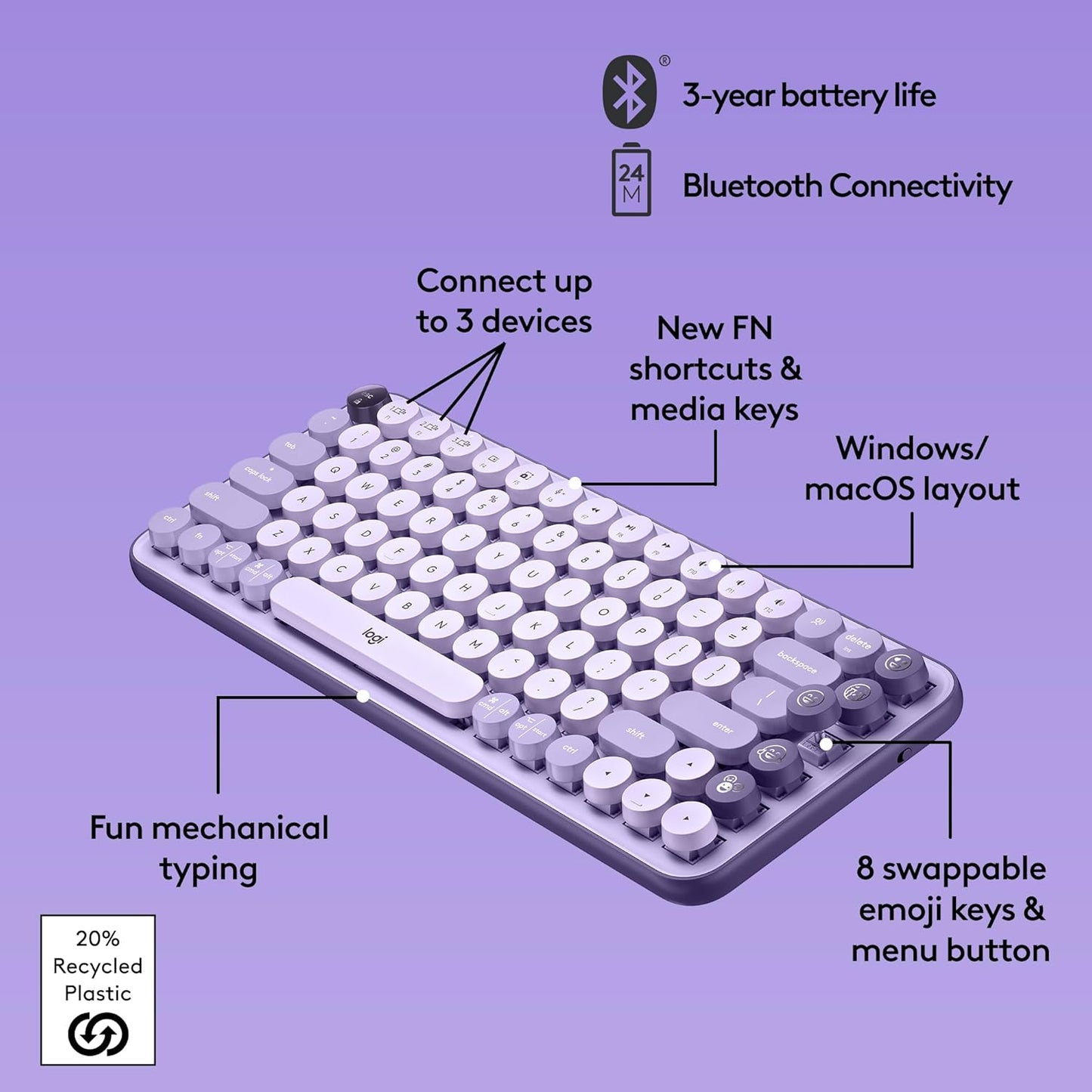 Logitech Teclado mecánico inalámbrico POP Keys con teclas Emoji - C...