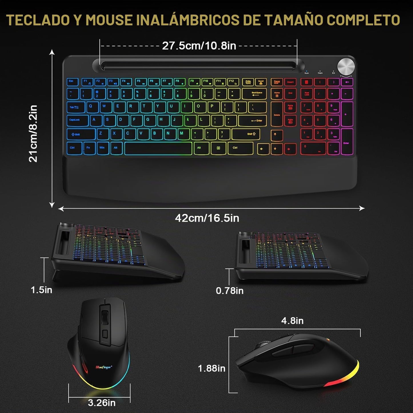 BlueFinger Combo de teclado y mouse inalámbricos retroiluminados, t...