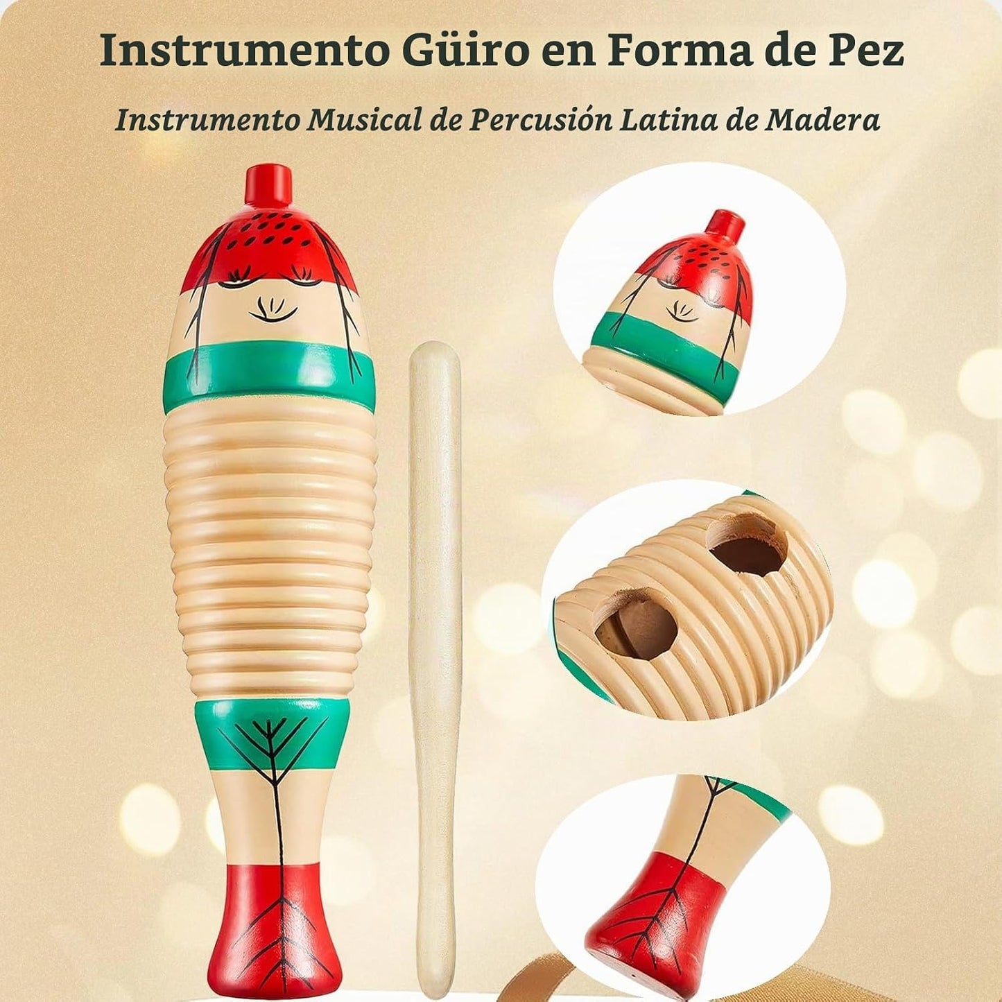 Instrumento Guiro, Maracas de madera para adultos, cocteleras de hu...