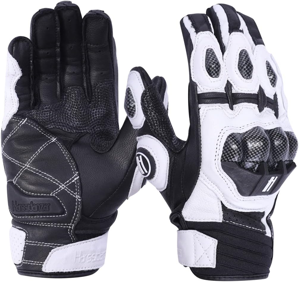 Harssidanzar Guantes de cuero transpirable para motocicleta con pan...
