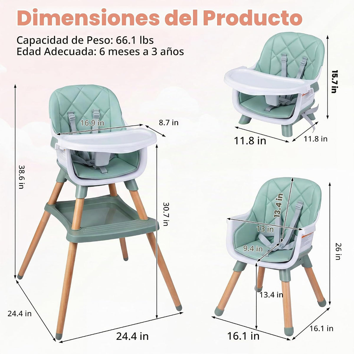 HONEY JOY Silla alta para bebé, silla alta de alimentación converti...