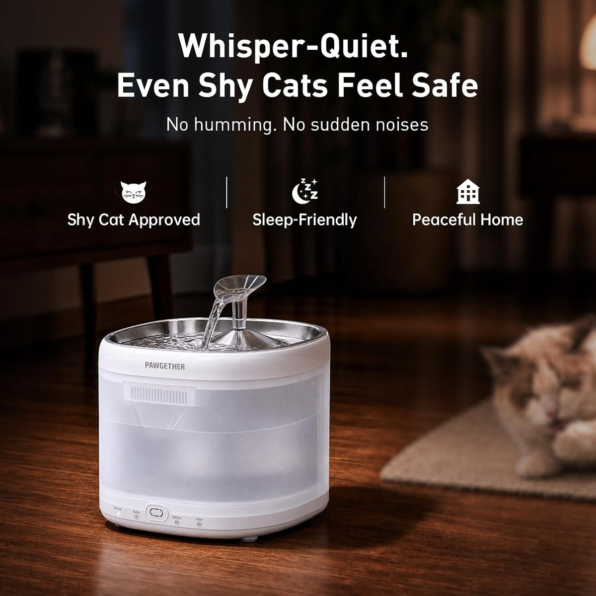 PAWGETHER Fuente de agua para gatos, 67oz\/2L silenciosa sin bombeo...
