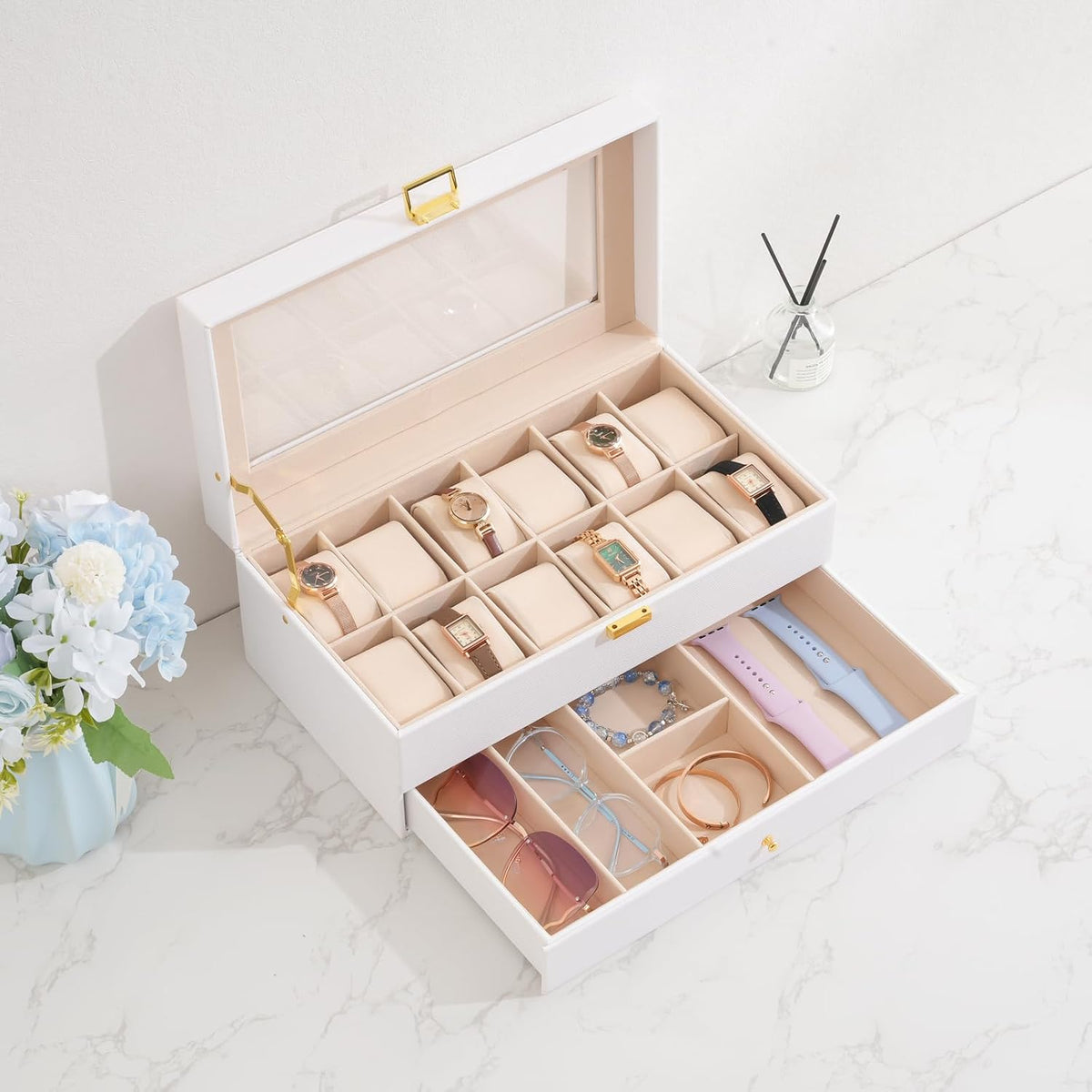 ProCase Caja de reloj, caja de reloj para hombres con 12 ranuras y...