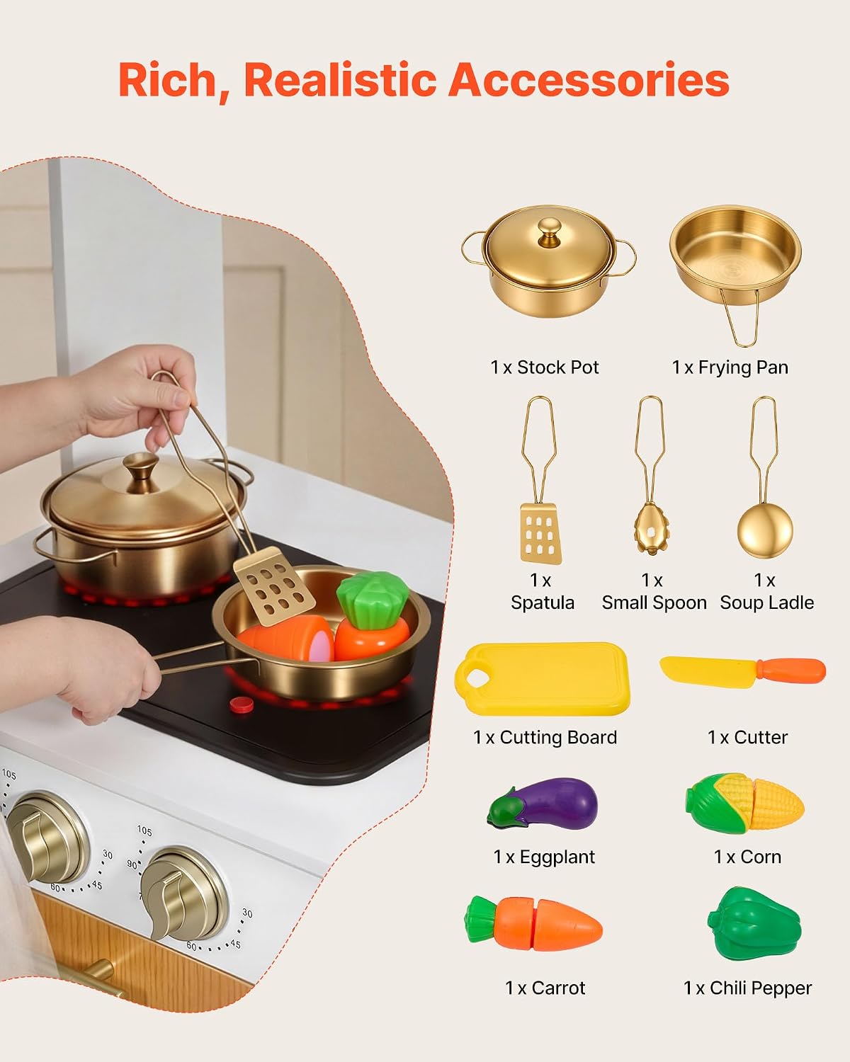 VEVOR Juego de cocina para niños, juego de cocina de madera para ni...