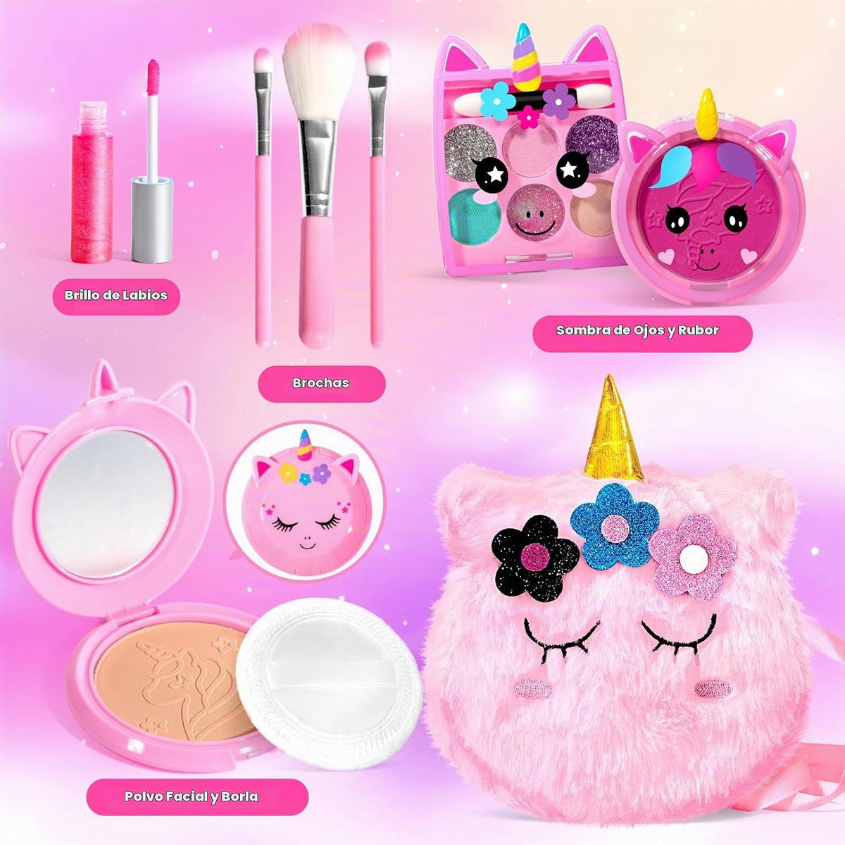 ULOVEME Kit de maquillaje lavable para niñas de 4 a 6 años con mone...