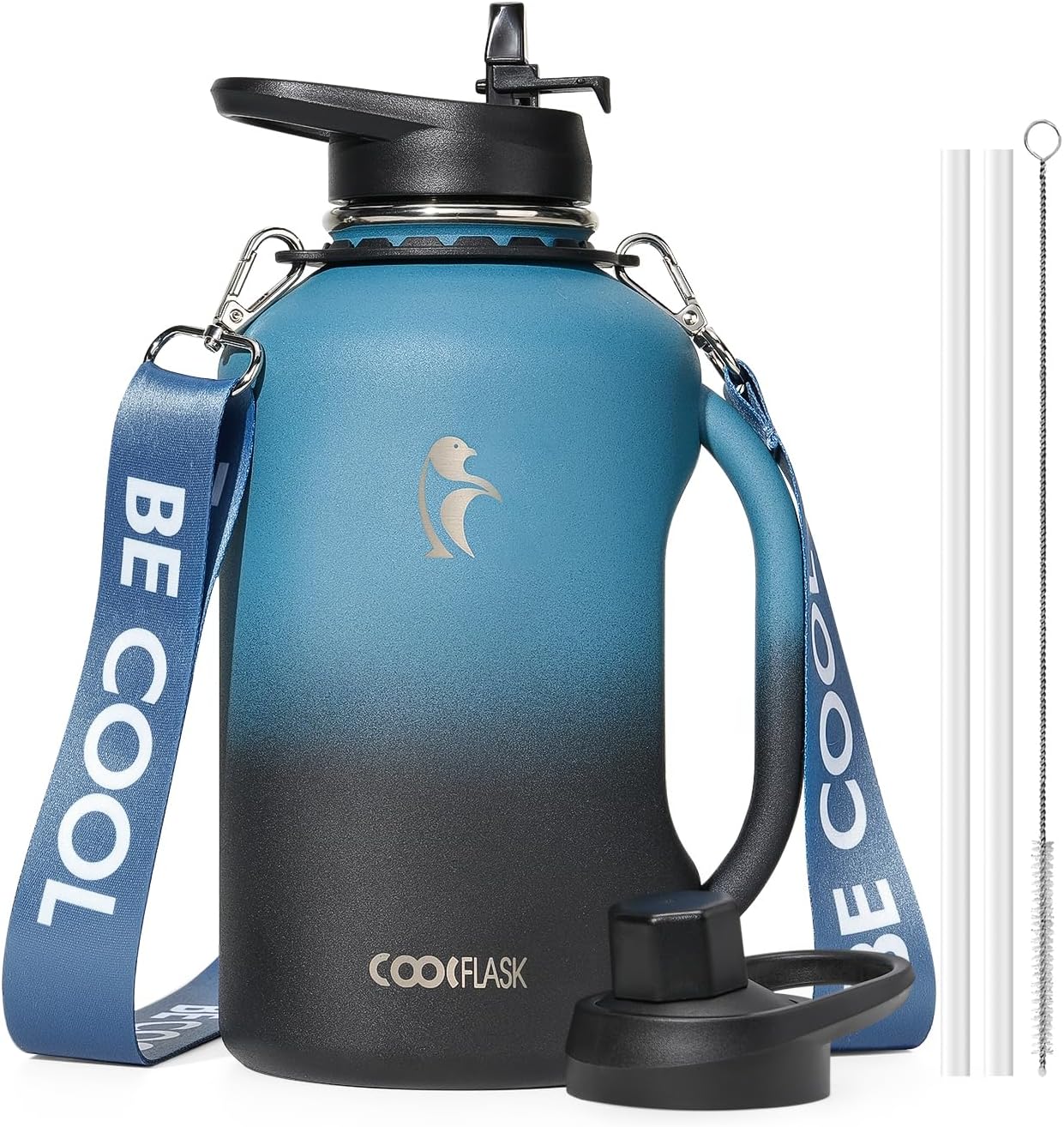 Coolflask - Jarra de agua de 64 onzas con asa, botella de agua aisl...