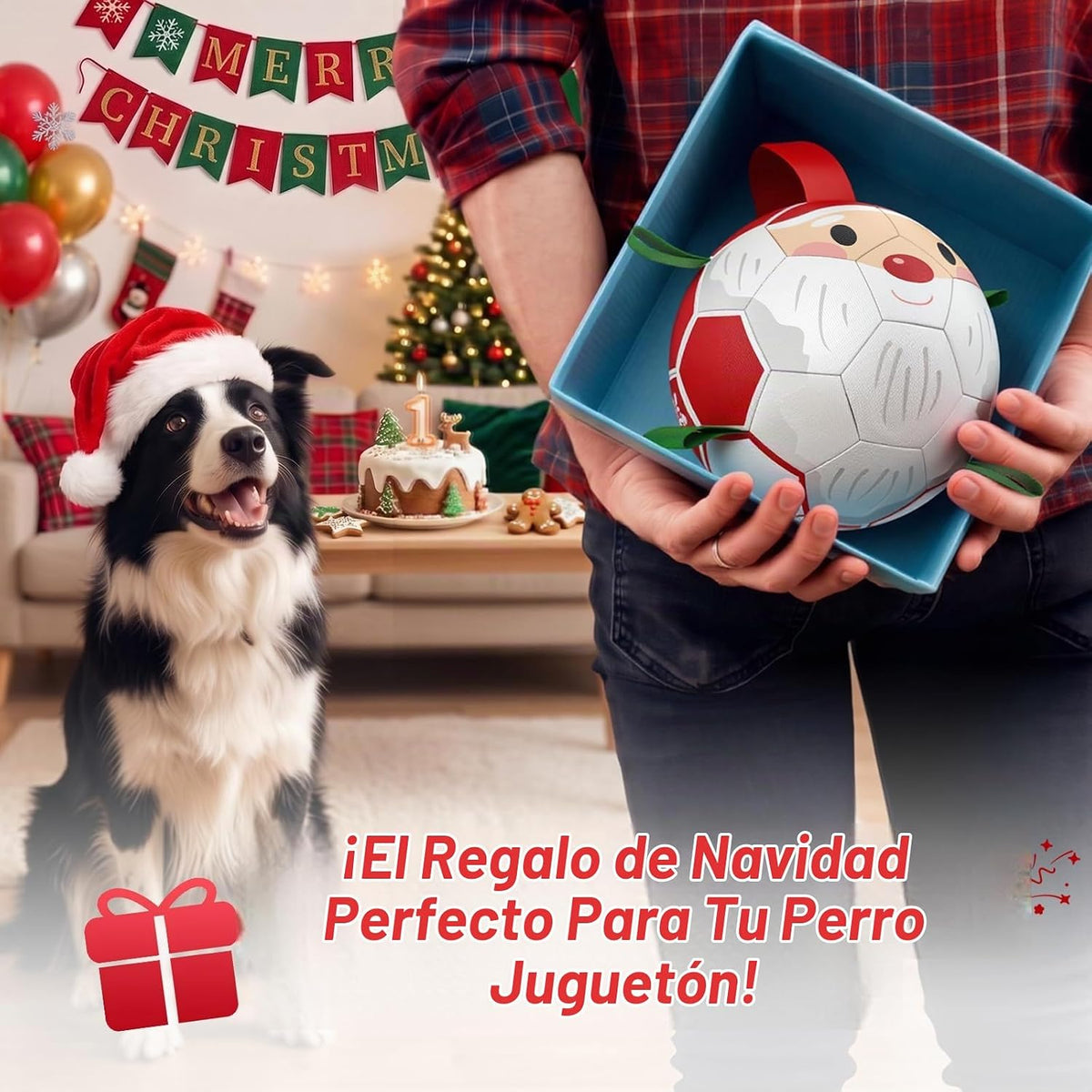 QDAN - Pelotas de fútbol de Navidad con correas para perros, juguet...