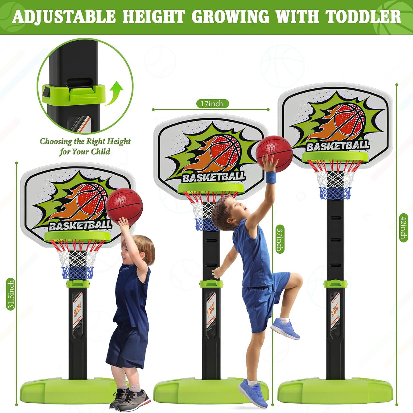 Juego de aro de baloncesto y tee ball 3 en 1 para niños pequeños: s...