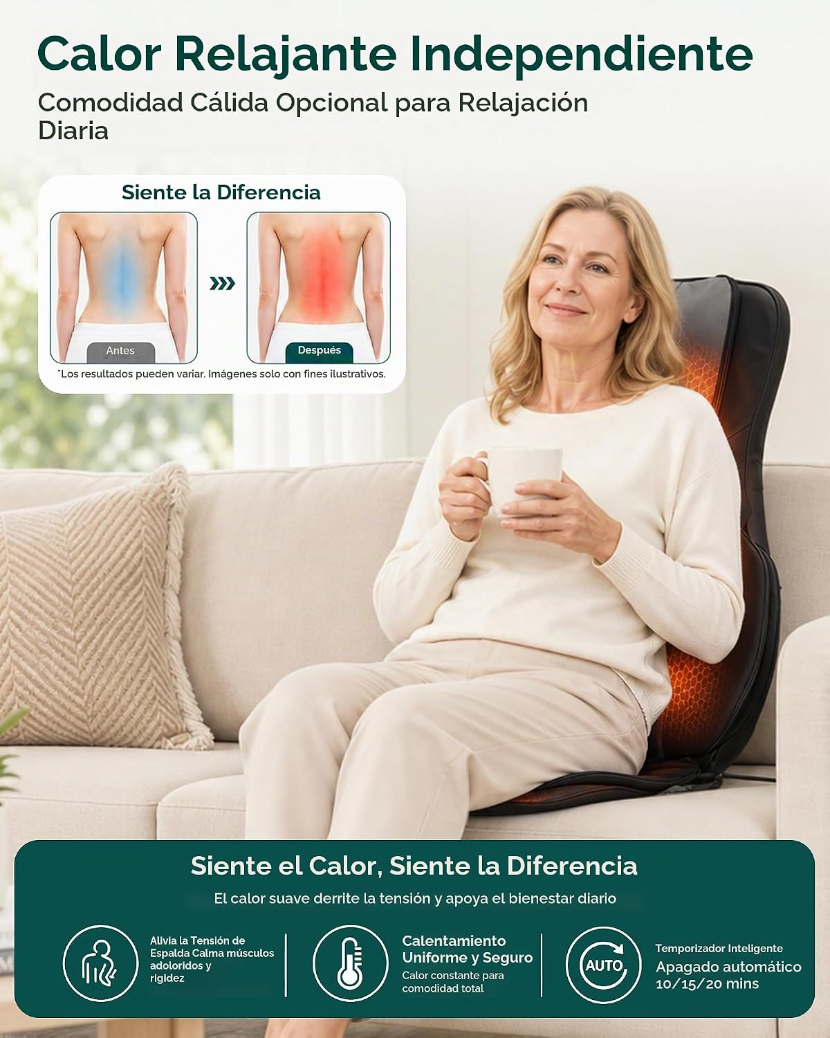 Snailax Masajeador de cuello y espalda con calor, almohadilla para...