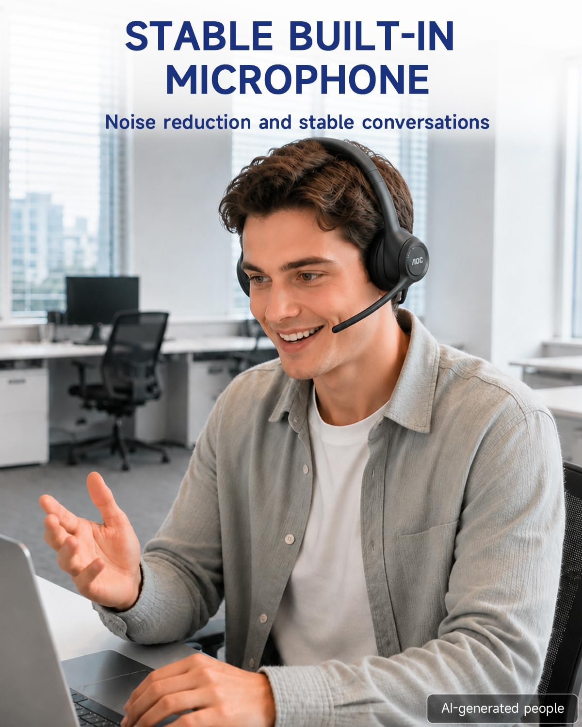AOC Auriculares inalámbricos con micrófono para el trabajo, cancela...