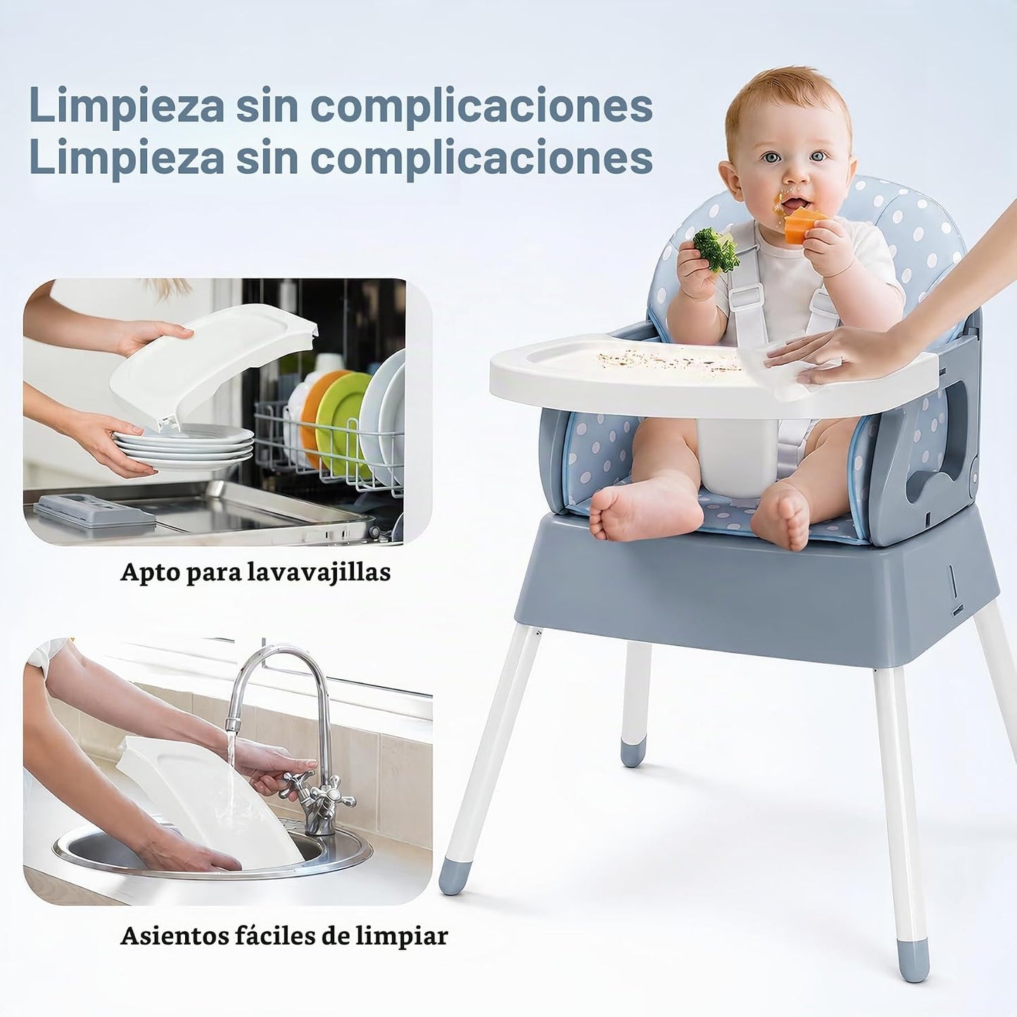 Silla alta portátil 4 en 1 convertible para bebés de 6 a 36 meses,...