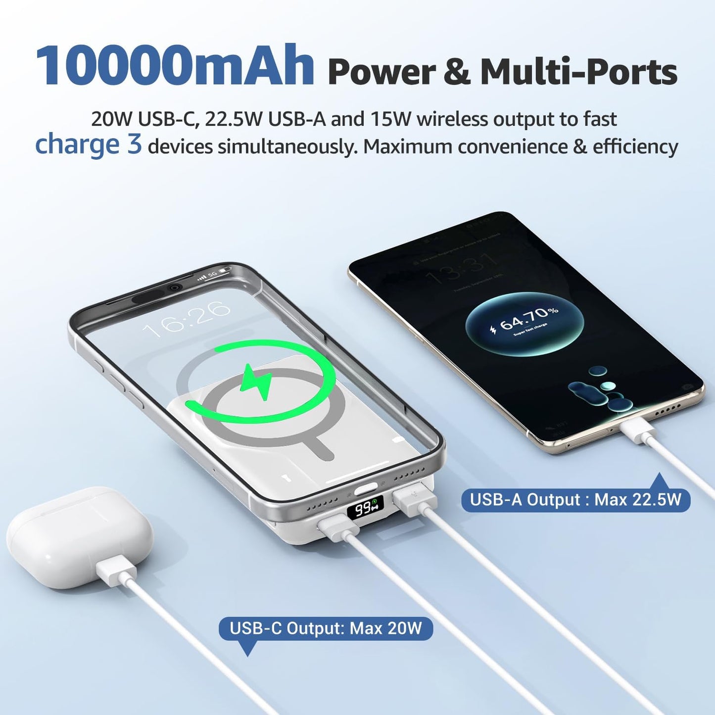 Azmuth para cargador portátil MagSafe, banco de energía magnético d...