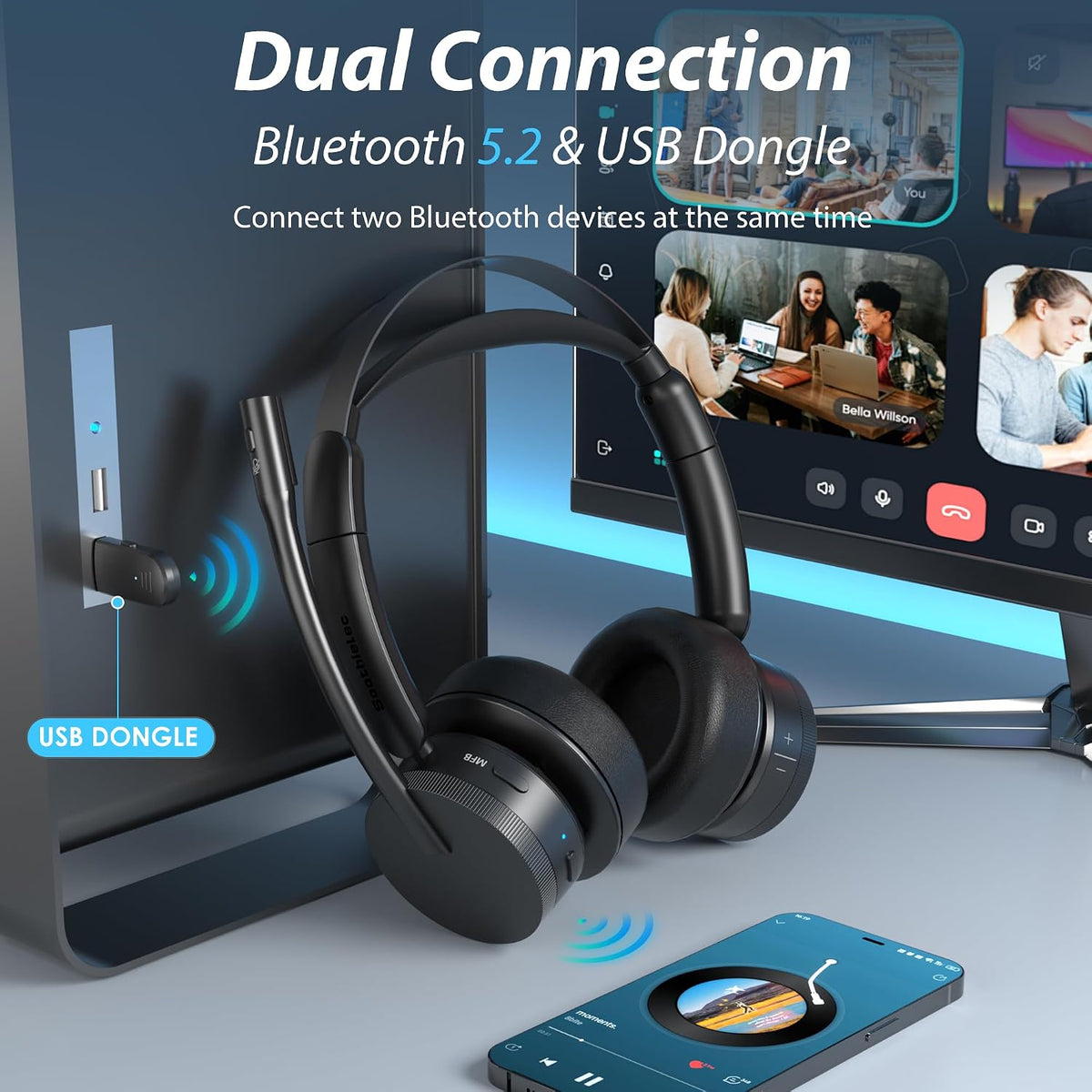 Auriculares Inalámbricos, Auriculares Bluetooth con Cancelación de...