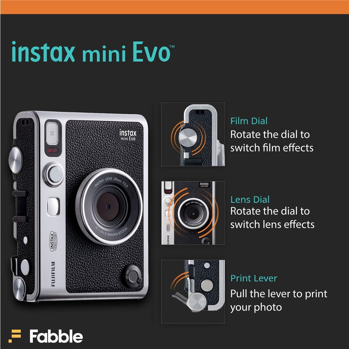 Fujifilm Instax Mini Evo - Cámara instantánea híbrida (negro) con p...