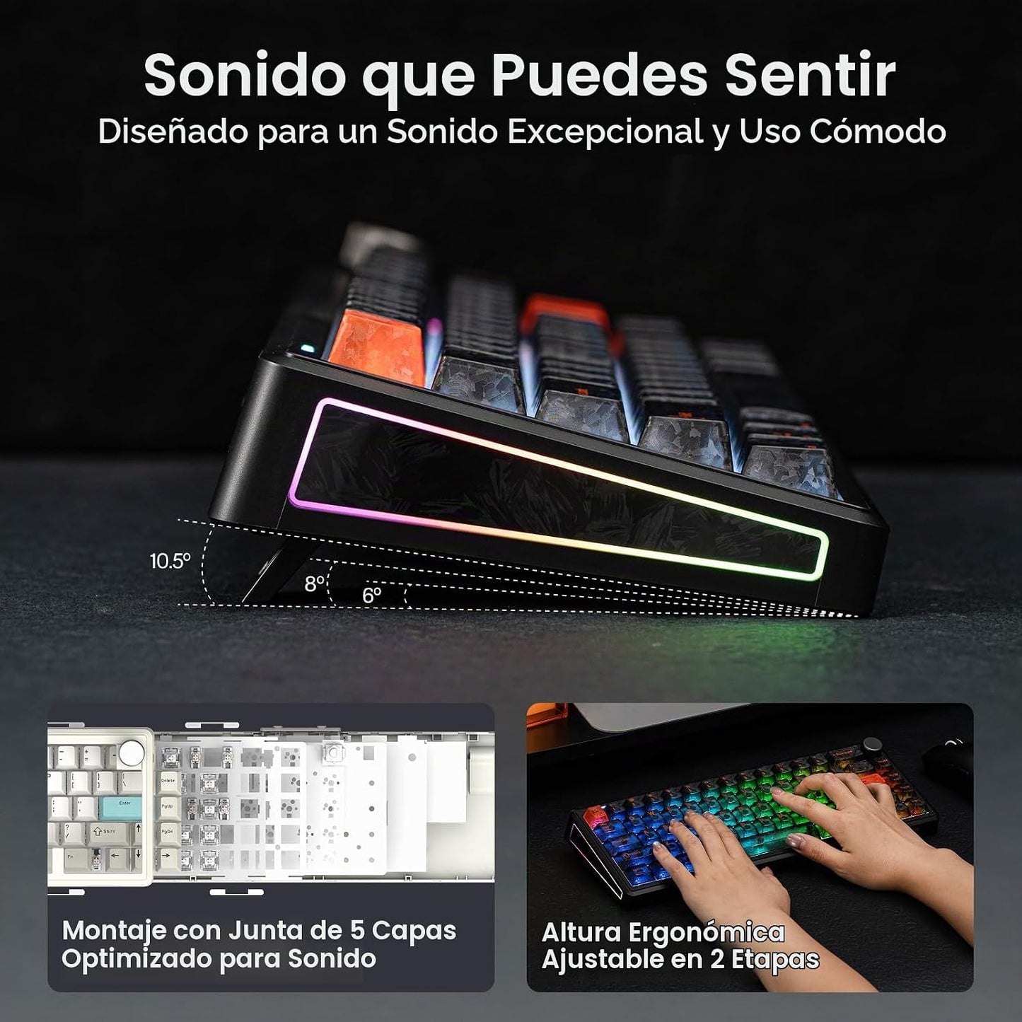EPOMAKER TH65 Teclado mecánico inalámbrico para juegos con perilla...
