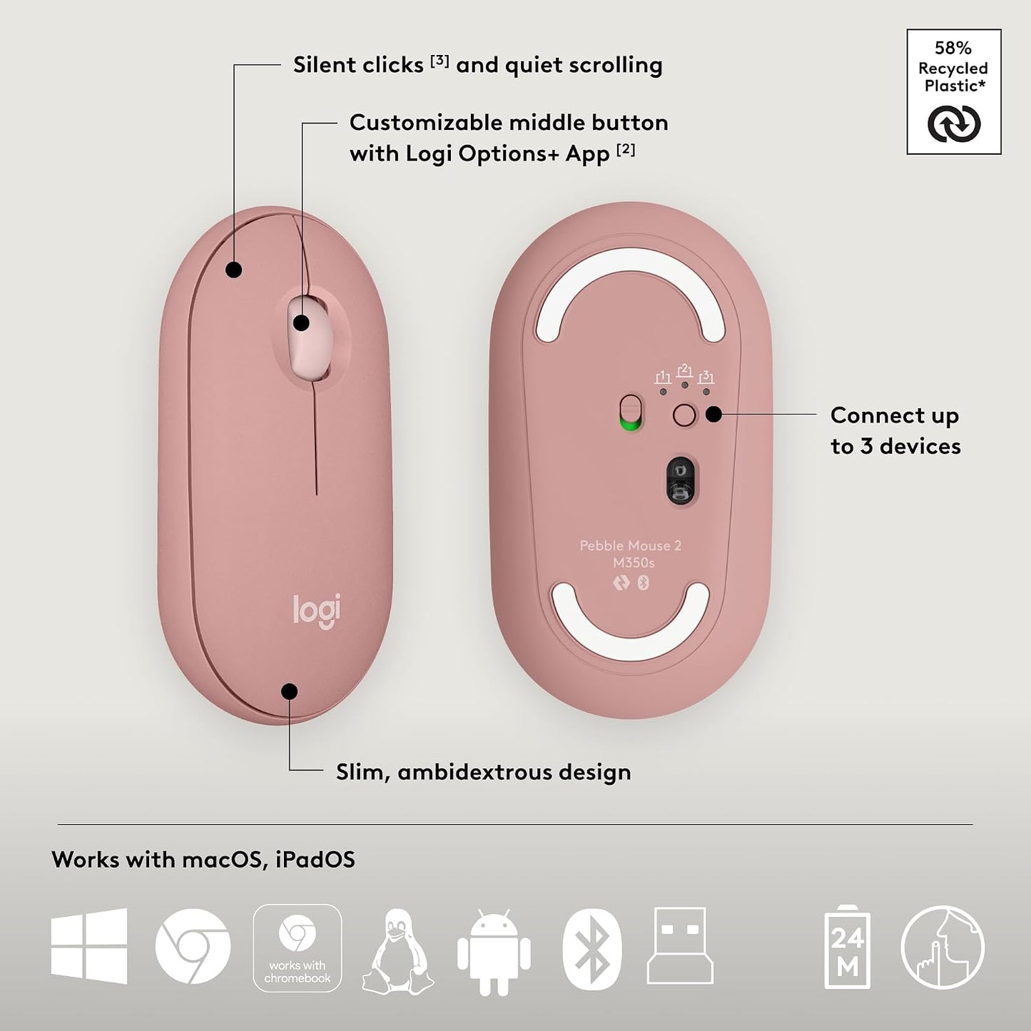 Logitech Pebble 2 Combo de teclado y mouse inalámbricos silenciosos...
