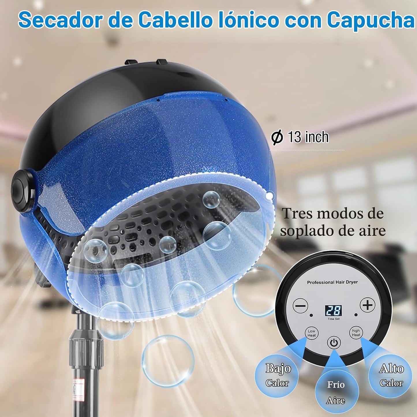 Secador de pelo con capucha, secador de pelo de pie de 1500 W con a...