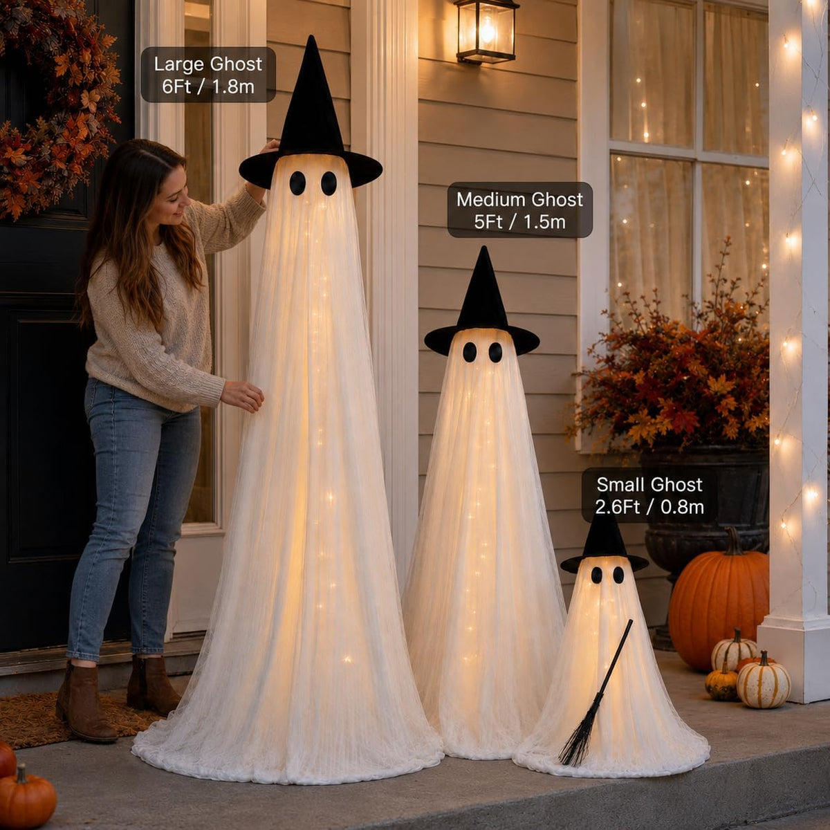 Decoraciones de Halloween para exteriores, paquete de 3 fantasmas |...