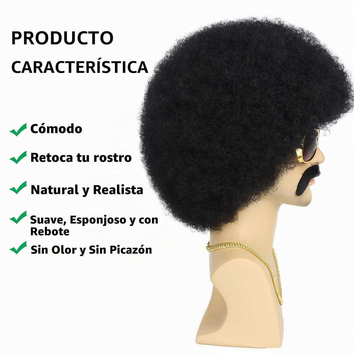 G&amp;T Wig Peluca afro de los años 70 para hombre, disfraz de disc...