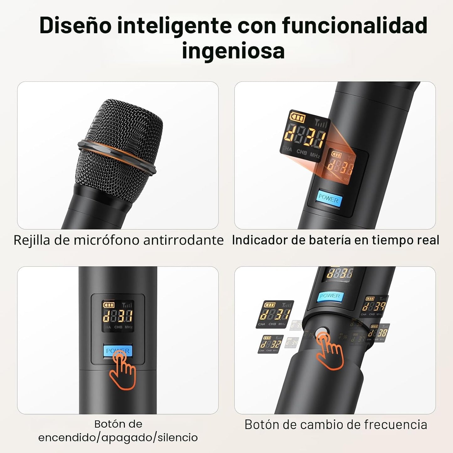 MELONARE Sistema de micrófono inalámbrico de 4 canales, juego de mi...